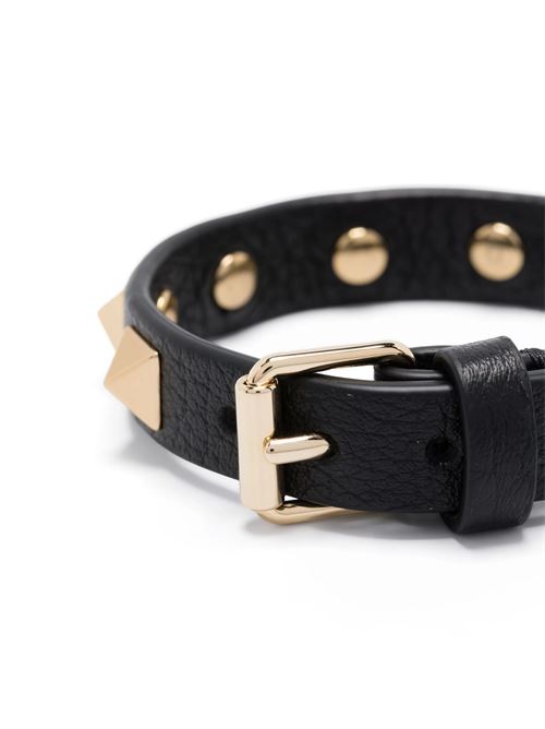 BRACCIALE ROCKSTUD IN PELLE E BORCHIE FINITURA RUTENIO NERO VALENTINO GARAVANI | 6W2J0X53HAU0NO